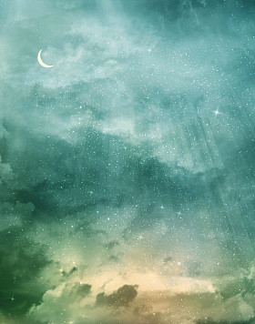 绿色的天空，星星和月亮