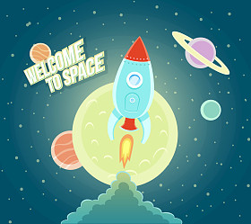 太空火箭船天空图标卡通现代平面设计