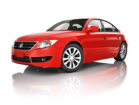 在白色背景上的红色车图片