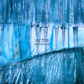 原始画在纸上。水彩的抽象背景。蓝色的向量版本。8 eps