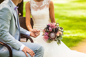婚礼夫妇手牵着手图片