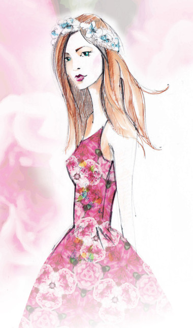 草繪的年輕漂亮的女孩