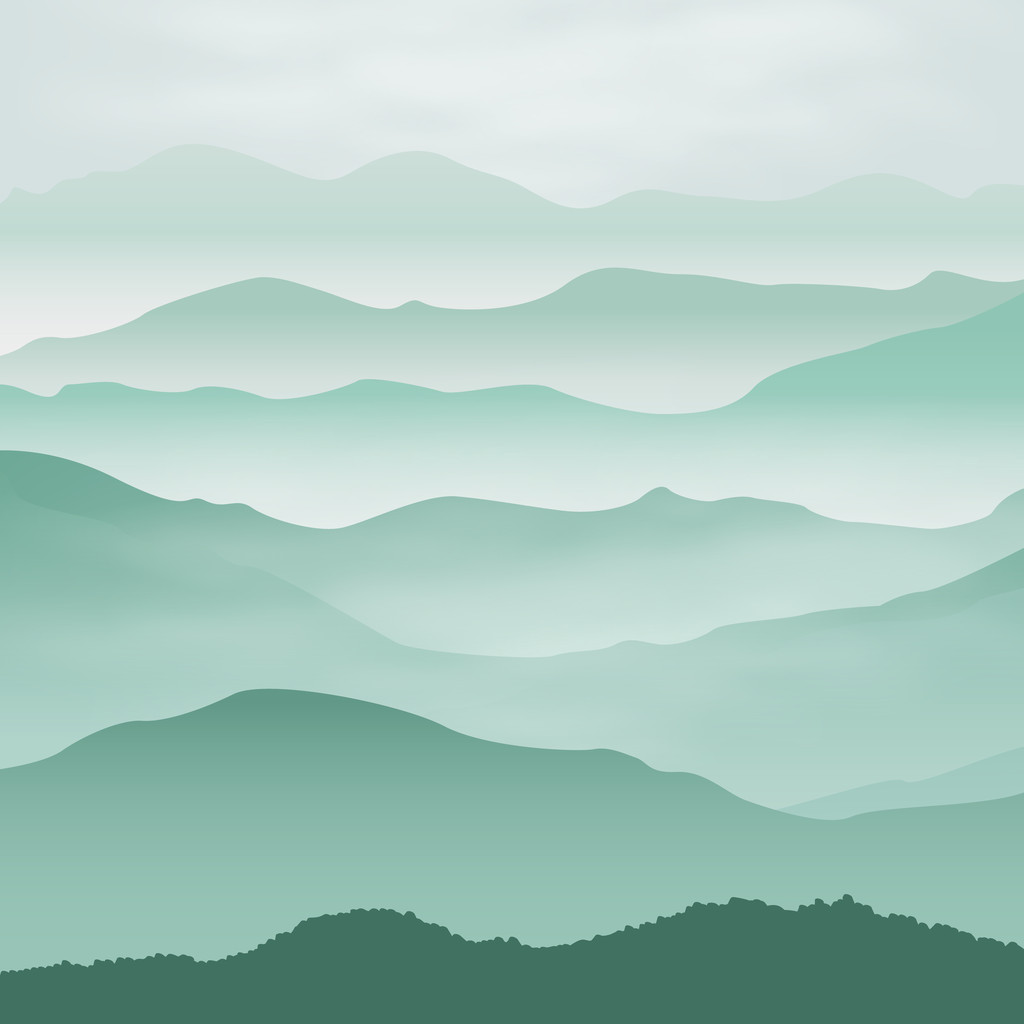 在雾中的山。背景