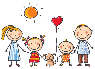 有两个孩子和一只小狗的家庭