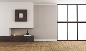 现代壁炉空旷的房间