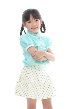 可愛(ài)的小亞洲女孩微笑在白色背景上