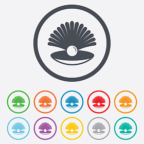 海贝壳珍珠标志图标。海螺符号