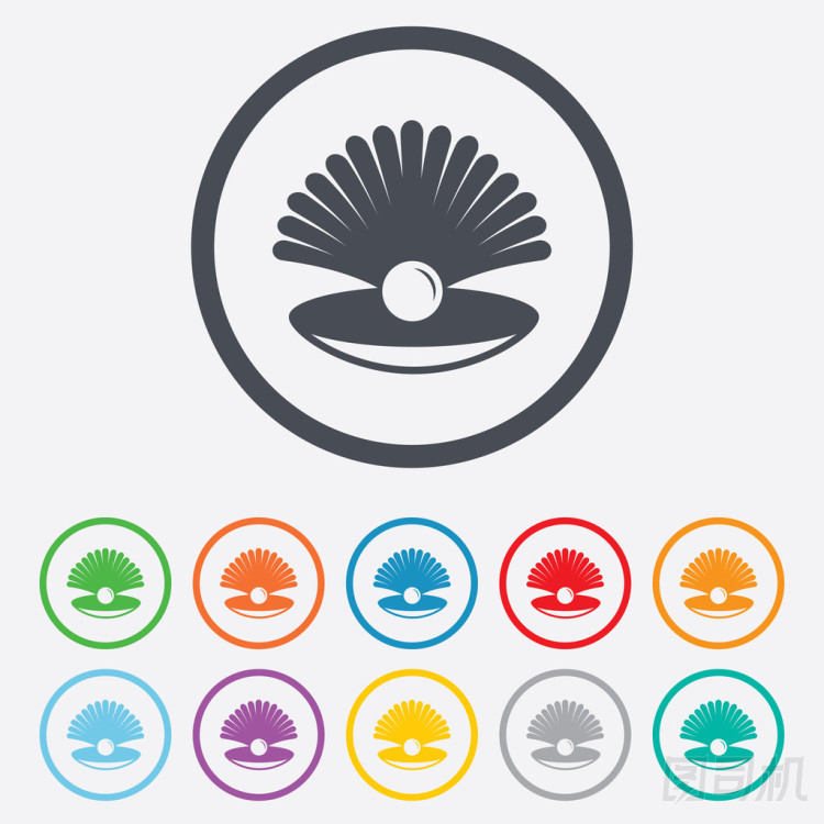 海貝殼珍珠標志圖標。海螺符號