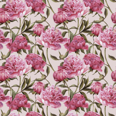 無縫水彩背景與粉紅牡丹