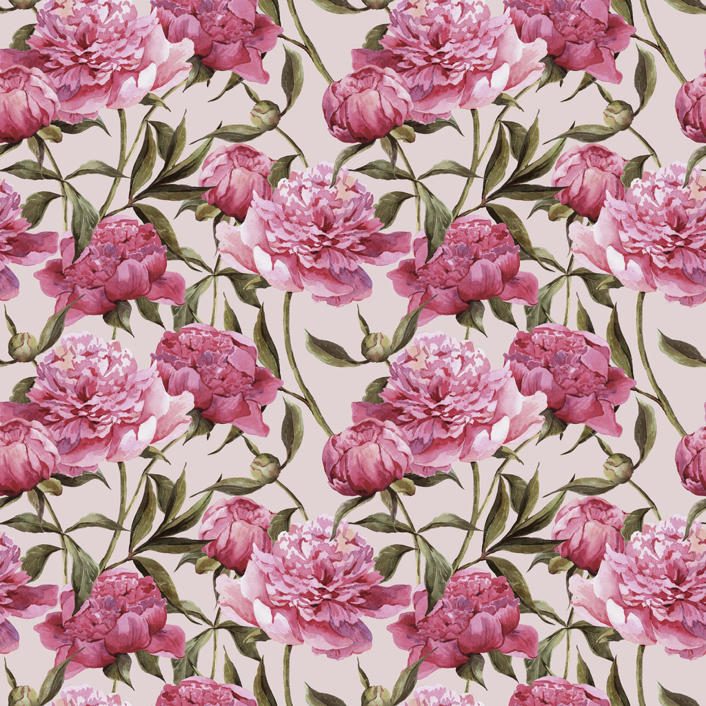 无缝水彩背景与粉红牡丹