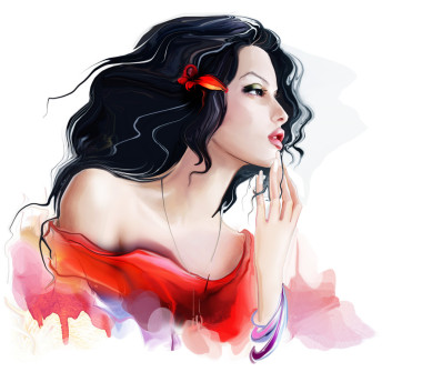 穿紅衣服的黑發(fā)女人