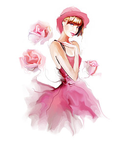 粉红色的衣服和帽子的女人照片