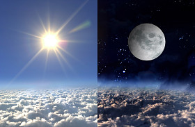 太阳照亮夜晚的一天，月亮图片