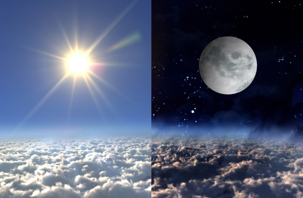 太阳照亮夜晚的一天，月亮图片
