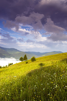 晚上山高原风景 (喀尔巴阡、 乌克兰) 