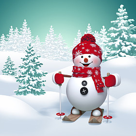 有趣的雪人滑雪