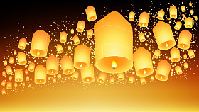 泰国天空灯笼节、 灯节和彝族彭节。矢量图