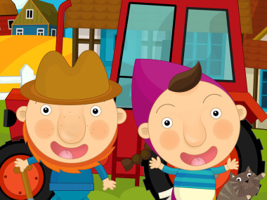 農(nóng)夫和他的妻子附近的拖拉機(jī)