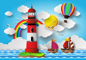 矢量插图灯塔海景