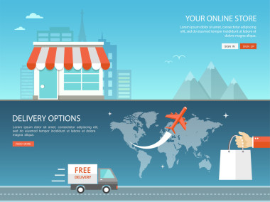 在線購物和交付選項平橫幅