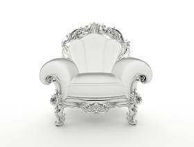 luxuty 巴洛克式扶手椅和孤立白背上的银相框