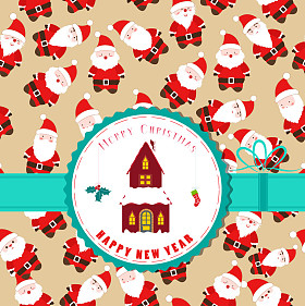 复古圣诞标签与圣诞屋图片