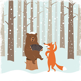 熊和一只可爱的狐狸