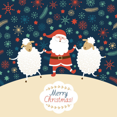 圣誕老人與羊共舞圖片