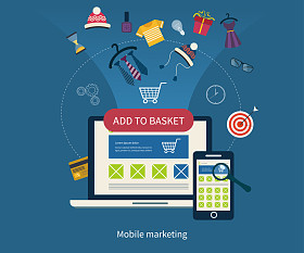 移动营销和网上购物的图标