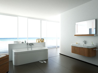 視圖的寬敞典雅的浴室，一間公寓里。3d 渲染