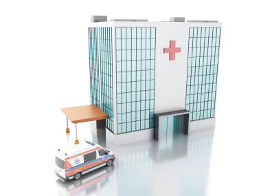 醫(yī)院建設(shè)和救護(hù)車。3d 圖 