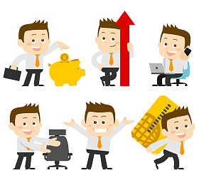 组的商人在不同的姿势。经理