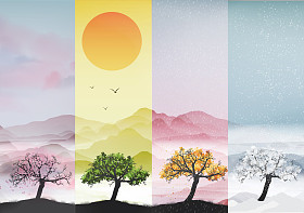 Four seasons banner and abstract tree -- vector image
