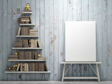 小樣海報和書架形圣誕樹