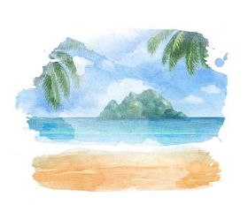 水彩的热带海滩照片