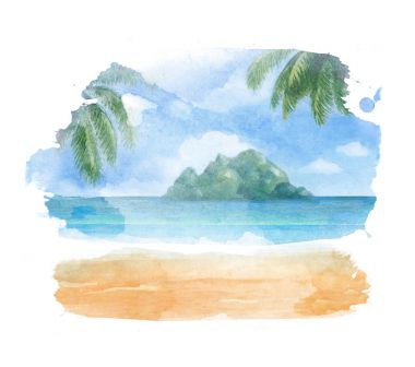 水彩的热带海滩照片