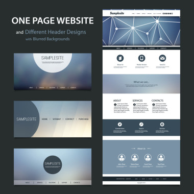 一頁的網(wǎng)站模板和不同的頁眉設(shè)計與模糊背景