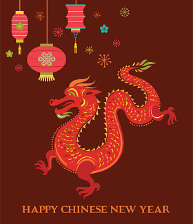 中国新年背景与红龙照片