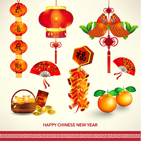 快乐的农历新年装饰套