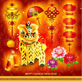 快乐的农历新年装饰套照片