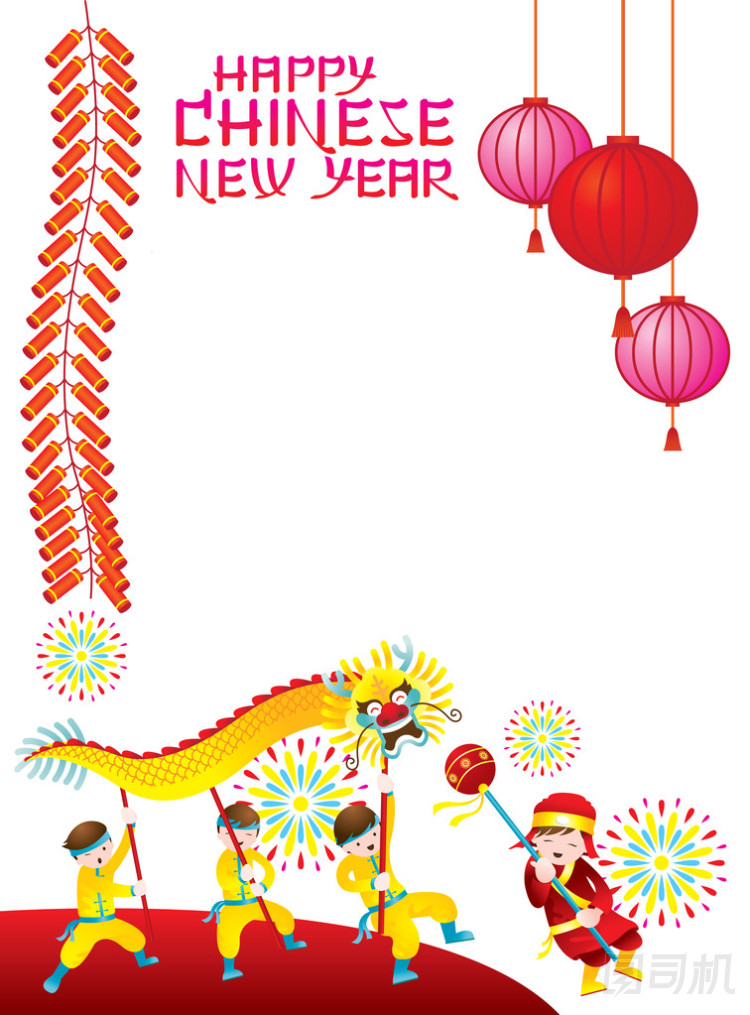 中國新的一年框架與舞龍圖片