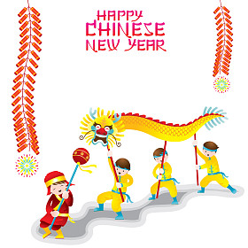 中国新的一年框架与舞龙
