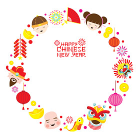 中国新年文本与图标花圈照片