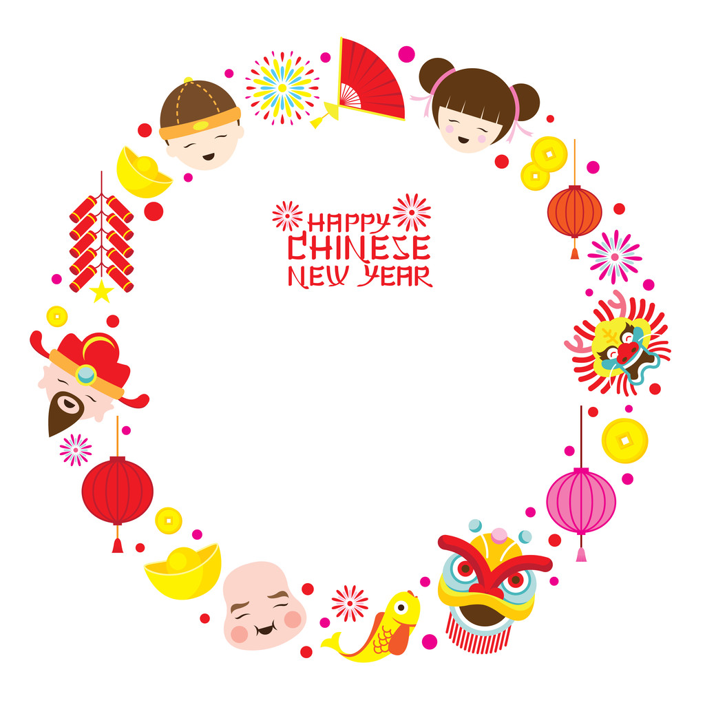 中国新年文本与图标花圈照片