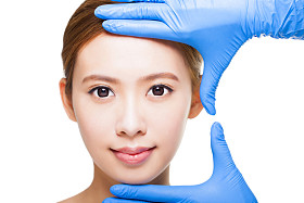 年轻漂亮的女性的脸和医疗美容概念