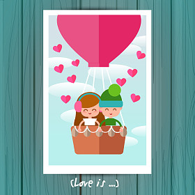 几个爱男孩和一个女孩在贺卡