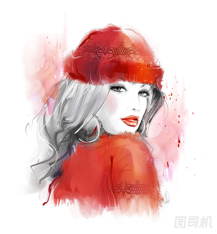 在冬天紅色帽子的小女孩