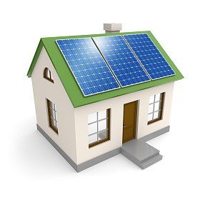 Solar panel house in Gul Gorse Stjalkar Pa Vit