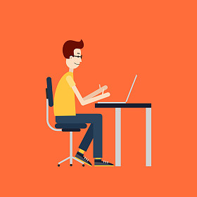 在工作的自由职业者。与台式计算机的工作场所。平面设计