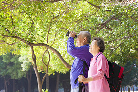 亚洲高级夫妇在假期愉快图片